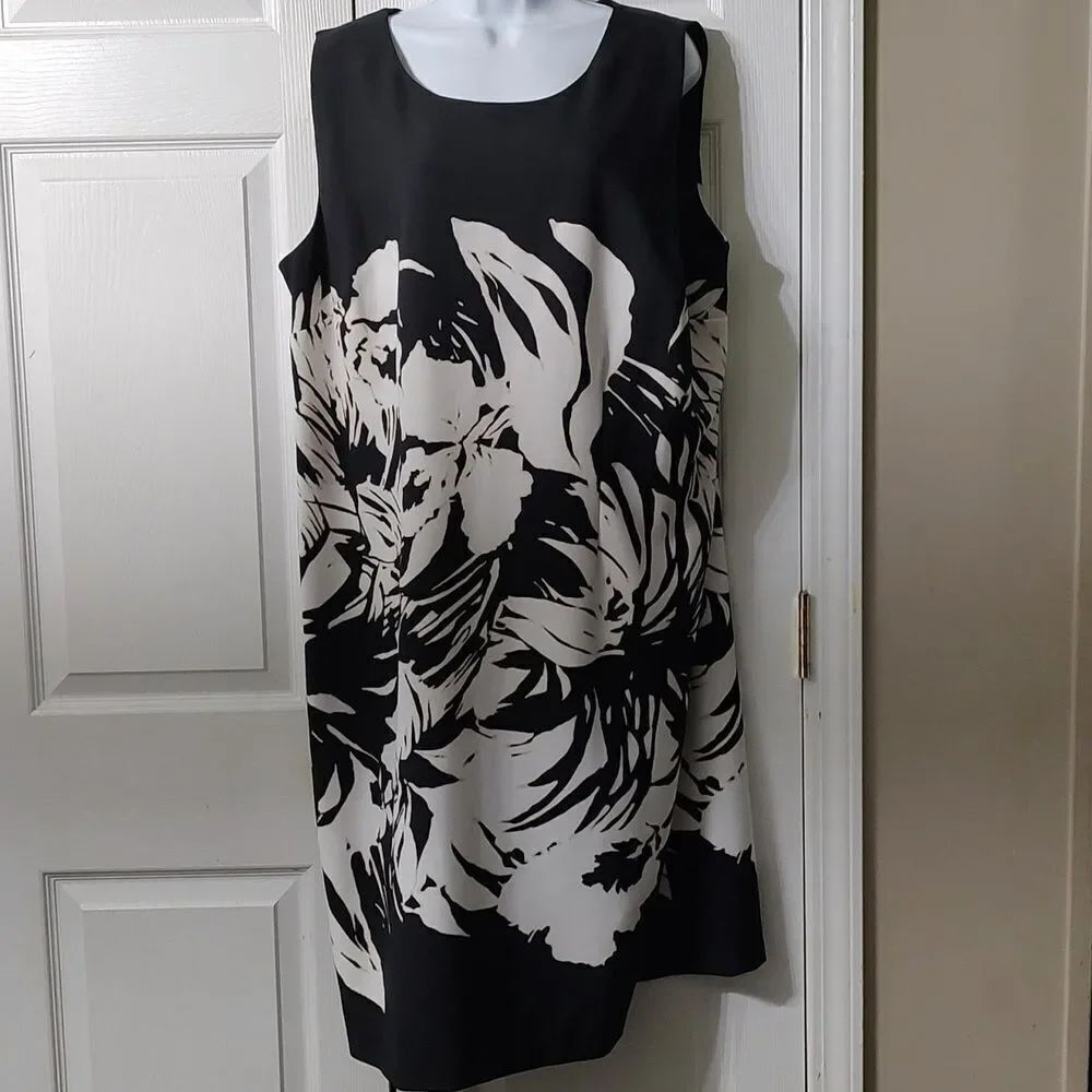 Maggie Barnes black white printed sleeveless cruise party vacation dress Sz 18W